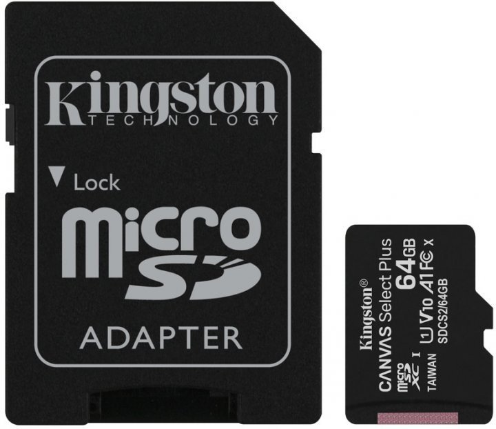 Карта пам'яті KINGSTON Canvas Select Plus 1 00R A1 C10 64GB micro SDHC - samsungshop.com.ua
