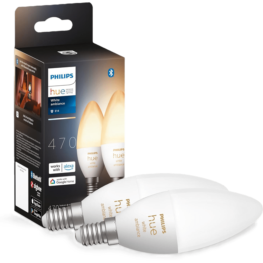 Лампа розумна Philips Hue E14, 5.2W(40Вт), 2200K-6500K, Tunable white, ZigBee, Bluetooth, 2 шт - фото 1 - samsungshop.com.ua